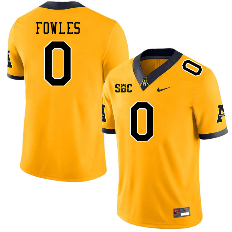 Men #0 William Fowles Appalachian State Mountaineers College Football Jerseys Stitched-Gold